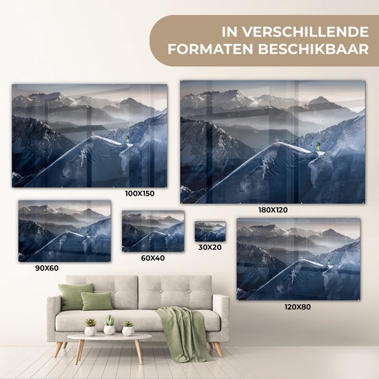 Peinture sur verre - Berg - Paysage - Neige - Hiver - Ski - Plaque de Verres - Peinture sur verre - 60x40 cm - Photo sur verre - Décoration murale