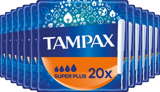 Foto: Tampax super plus tampons met kartonnen inbrenghuls voordeelverpakking 12 x 20 stuks