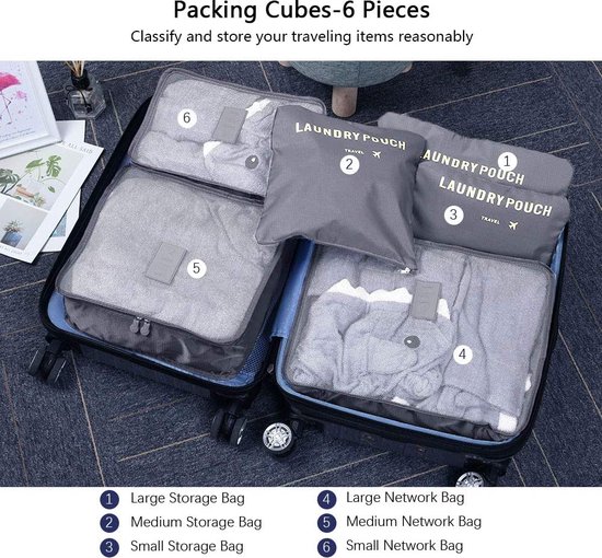 Organisateur de bagages, l'organisateur de valise 6 pièces contient 3 *  cubes