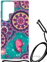 Smartphone hoesje Geschikt voor Samsung Galaxy S23 Ultra Silicone Hoesje met transparante rand Cirkels en Vlinders