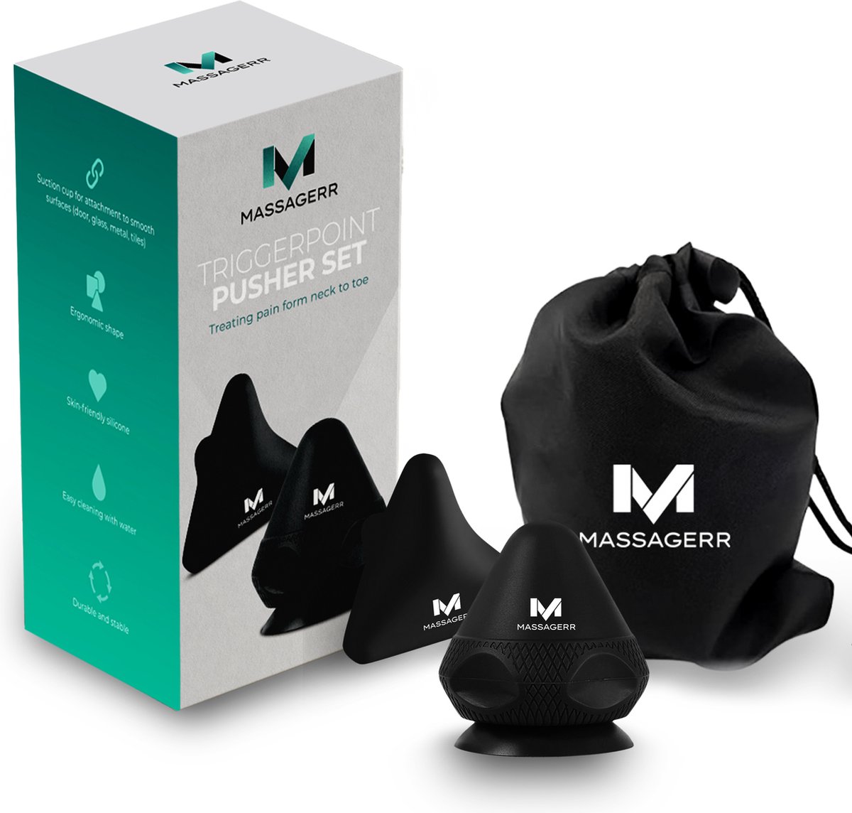 Goedkoopste Massagerr® Triggerset - Triggerpoint Pusher Set – Massage voor Triggerpoints – Massage Roller – Met Zuignap voor Spierpijn en Spanningen van de Schouders, Nek, Armen, Rug en benen