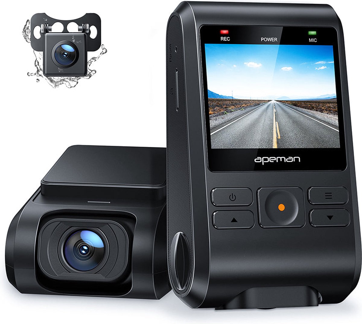 Apeman C550 Dubbele Dashcam 1080P HD Wifi Auto Video Recorder met Continue Voeding Zwart