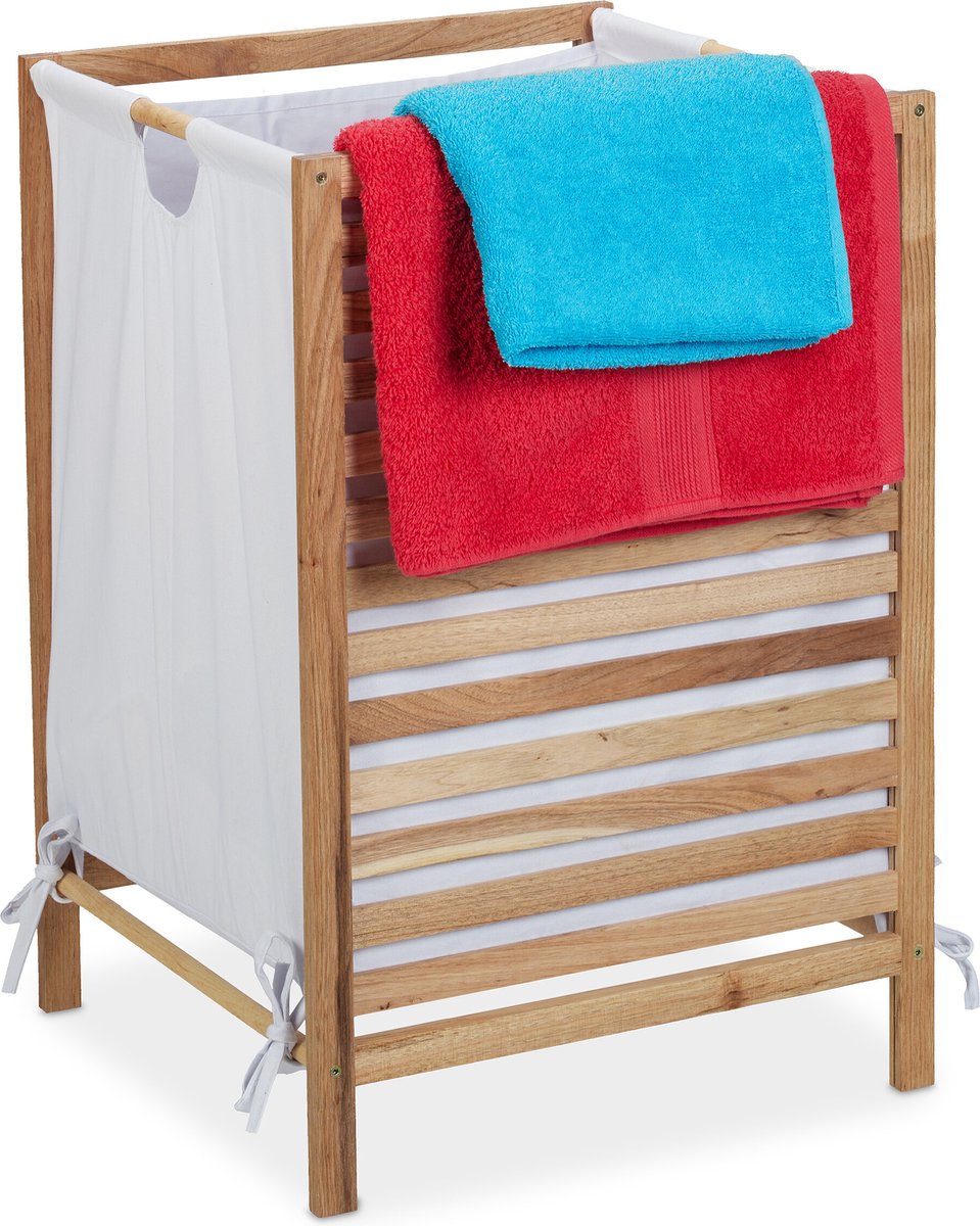 Goedkoopste wasmand op pootjes - 60 l - hout - katoen - 63,5 x 43 x 43 cm - badkamer