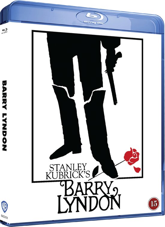 Blu-ray hoesje met silhouet van een man in laarzen, een geweer en een rode roos. Verticale tekst: "BARRY LYNDON".