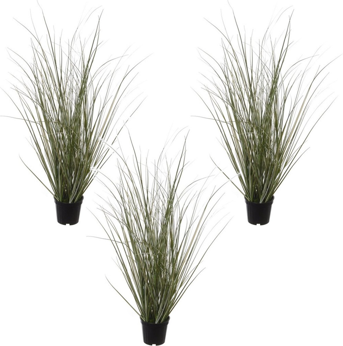 Louis Maes Pennisetum siergras kunstplant - Set van 3x stuks - zwarte pot - 50 cm - realistisch - binnenshuis Groen