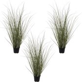 Set van 3x stuks groene helmgras/duingras kunstplanten in zwarte kunststof pot 50 cm - Ammophila Arenaria - Woondecoratie