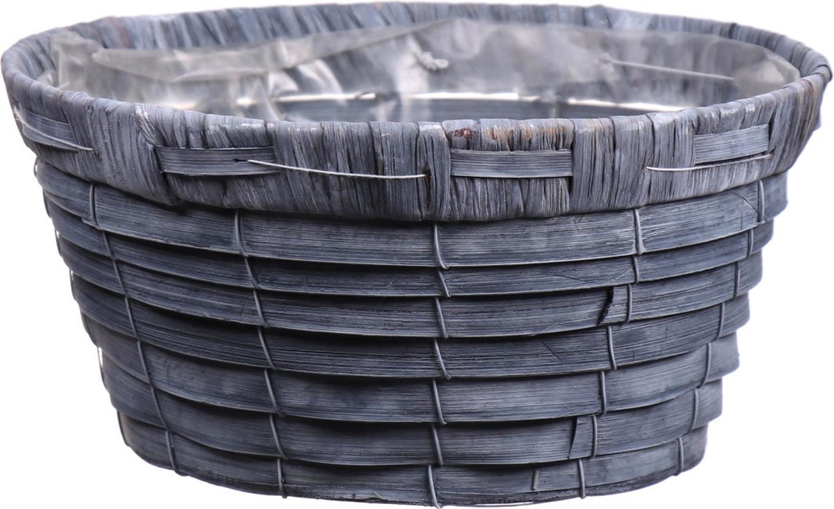 Bloempot/plantenbak handgemaakt riet/rotan mand grijs 20 x 10 cm - plantenpotten