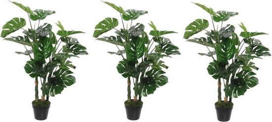 3x Groene Monstera/gatenplant kunstplant 100 cm in zwarte pot - Kunstplanten/nepplanten