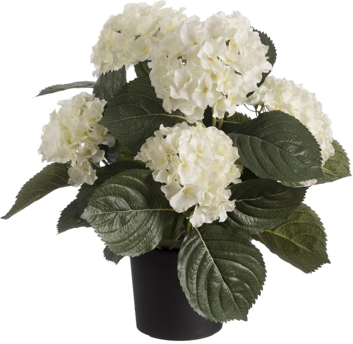 Louis maes Kunstplant - 4x stuks - Hortensia hydrangea - wit - in pot - 44 cm - met bloemen