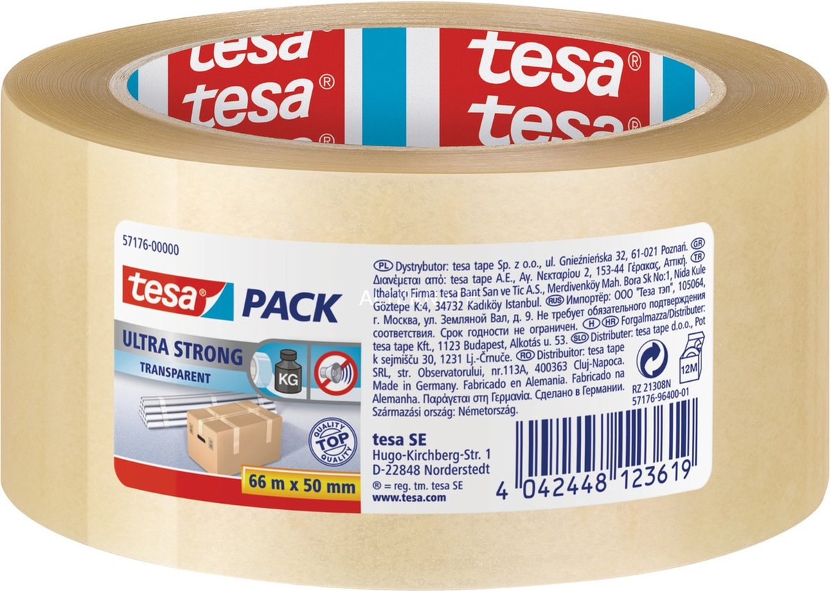 Tesa Tesapack Ultra Strong Verpakkingstape - 66M x 50MM - 1 Stuks - Transparant - Tesa