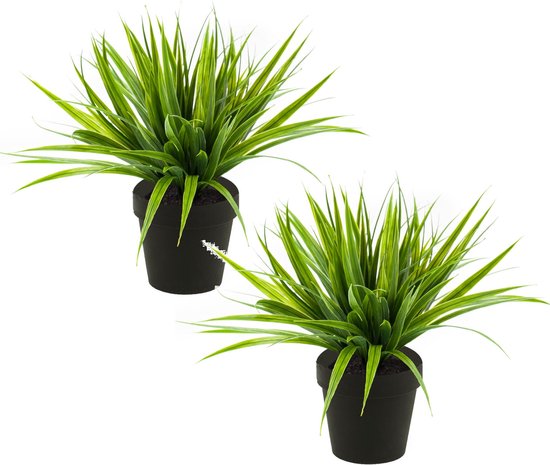 Set van 2x stuks gras struik kunstplant in kunststof pot 33 cm - Woondecoratie/accessoires - Kunstplanten - Nepplanten - Gras planten in pot