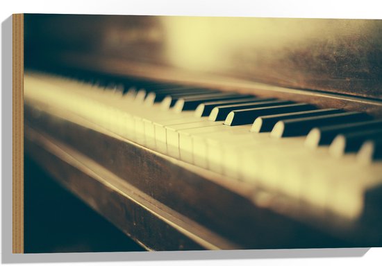 Hout - Rij Piano Toetsen van Bruine Houten Piano - 60x40 cm - 9 mm dik - Foto op Hout (Met Ophangsysteem)