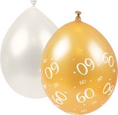 Ballonnen | Goudkleurig met witte cijfers 60 | witte ballonnen | mixpakket | 8 stuks