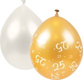 Ballonnen | Goudkleurig met witte cijfers 25 | witte ballonnen | mixpakket | 8 stuks