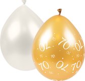 Ballonnen | Goudkleurig met witte cijfers 70 | witte ballonnen | mixpakket | 8 stuks