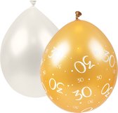 Ballonnen | Goudkleurig met witte cijfers 30 | witte ballonnen | mixpakket | 8 stuks