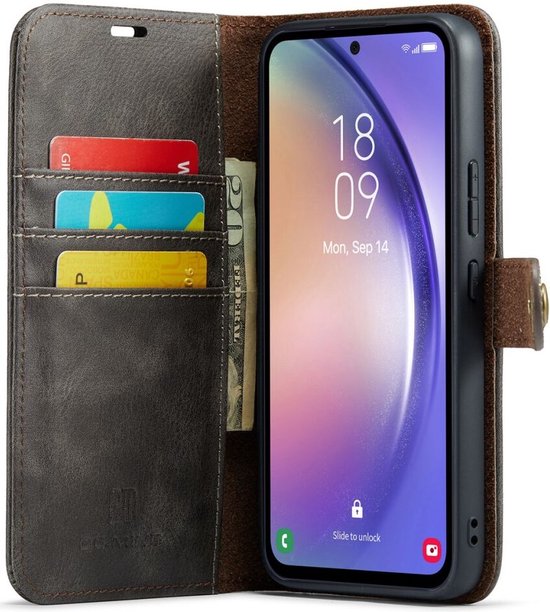 DG Ming Hoesje voor de Samsung Galaxy A54 - Retro Wallet Book Case - Telefoonhoesje Kunstleer met Pasjes - Portemonnee Hoesje met Kaarthouder op achterkant Grijs