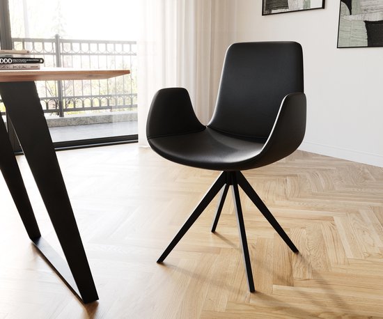 Chaise pivotante Ilia- Flex avec accoudoirs structure croisée angulaire noir cuir véritable noir