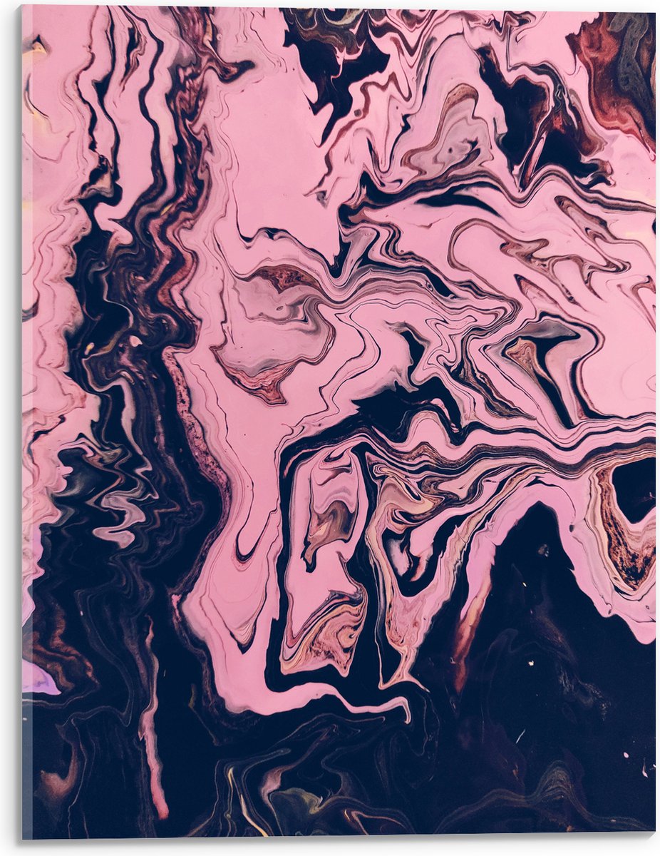 Acrylglas - Gemixte Verf in Roze en Blauwe Kleuren - 30x40 cm Foto op Acrylglas (Met Ophangsysteem)