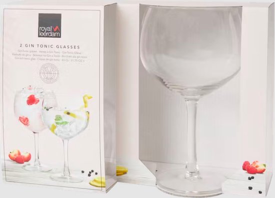 Set van 2 transparante gin tonic glazen, 65 cl.