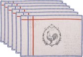 HAES DECO - Set van 6 Placemats - formaat 48x33 cm - kleuren Beige / Blauw / Rood - van 100% Katoen - Collectie: Devine French Rooster