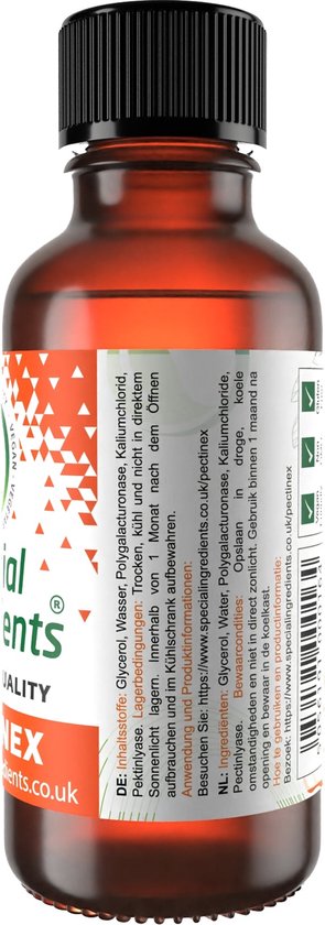 Special Ingredients Pectinex - 1 liter - Enzymatische Pectine Afbraak - Helder Sap - Perfecte Fruittextuur - Fruitpartjes schillen zonder mes - Moderne Gastronomie - Moleculair Koken - Hersluitbare fles - Recycled Plastic