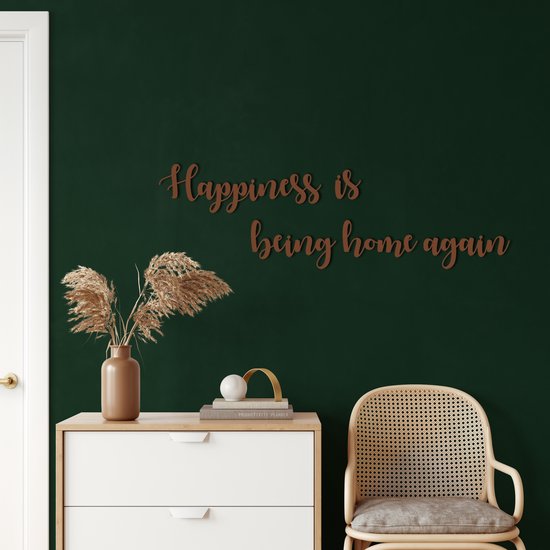 Wanddecoratie | Geluk is Weer Thuis Zijn / Happiness is Being Home Again | Metal - Wall Art | Muurdecoratie | Woonkamer | Buiten Decor |Bronze| 120x21cm