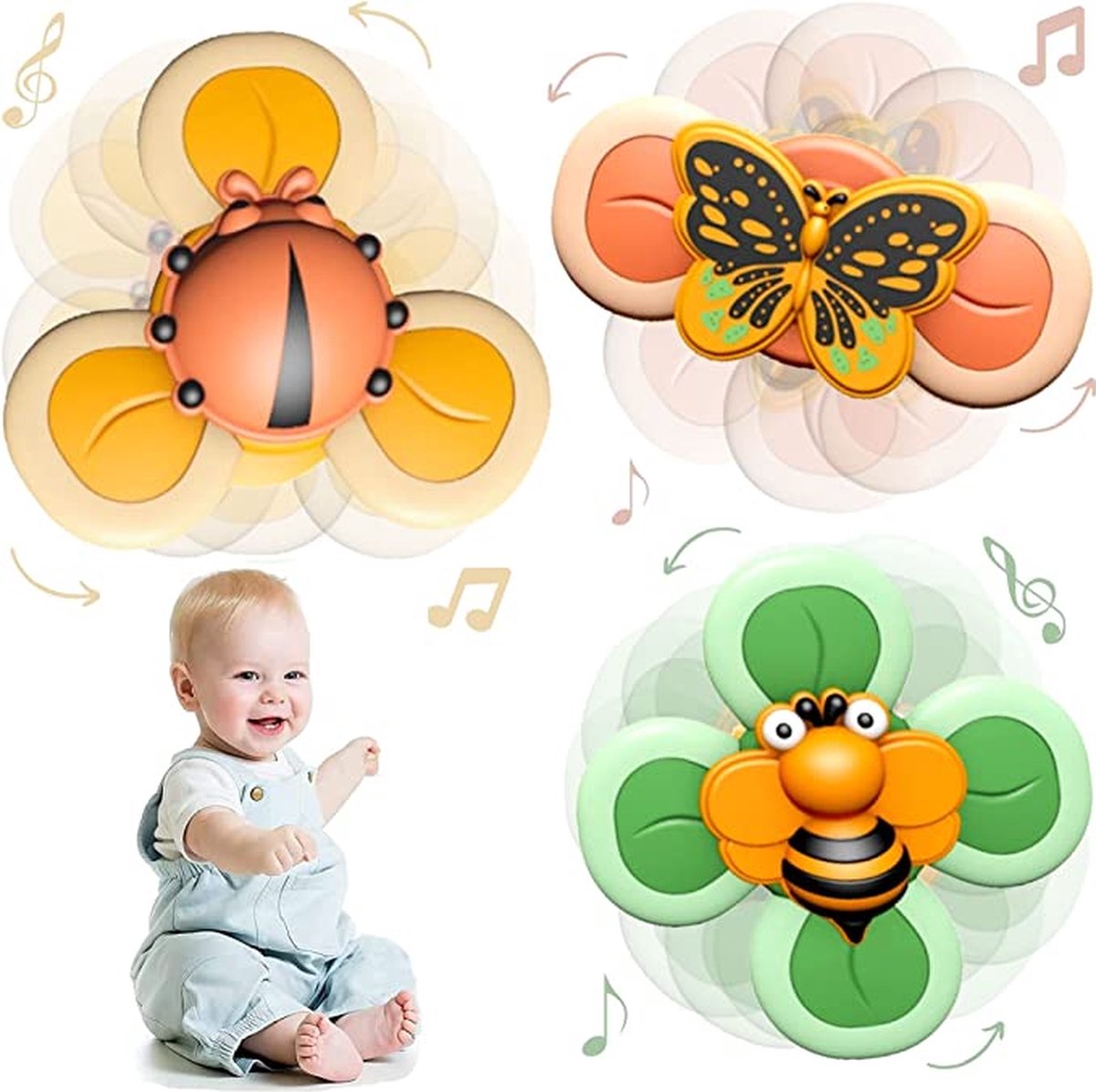 EverToys Zuignap Spinners - 3x stuks - Motoriek speelgoed Baby - Badeendjes - Badboekje - Kinderstoel Speeltje - Badspeeltjes- Fidget Spinner - Badspeelgoed - Badspinners - Vlinders op Prijzenvolger.com