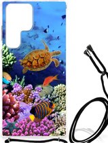 Silicone Back Cover Geschikt voor Samsung Galaxy S23 Ultra Smartphone hoesje met doorzichtige rand Vissen