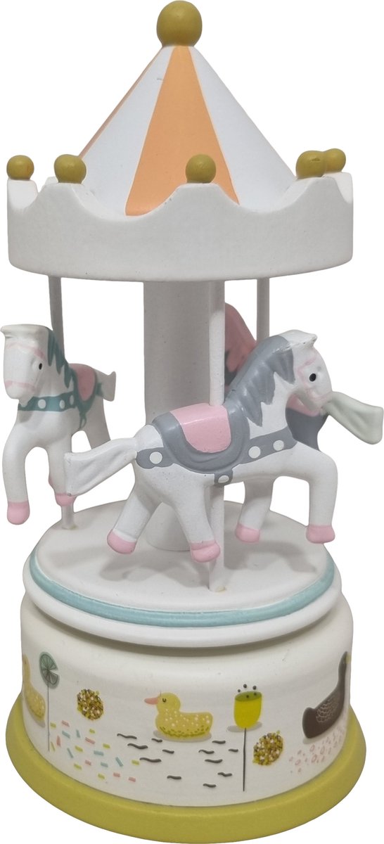 Playwood - Muziekdoos Carrousel Pastel met 3 Circus paardjes van PlayWood — afbeelding 2