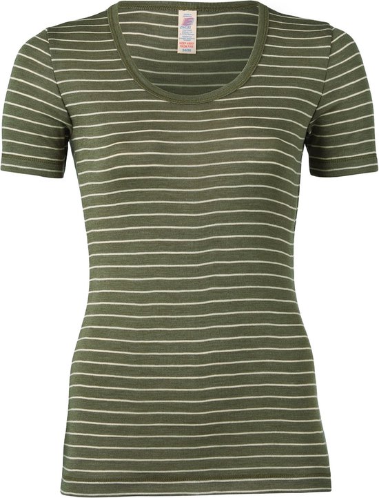 Engel Natur T-shirt Femme Soie - Laine Mérinos GOTS Vert Olive Rayé 34/36s