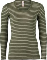 Engel Natur Dames Shirt Lange Mouw Zijde - Merino Wol GOTS Olijfgroen Gestreept 42/44L