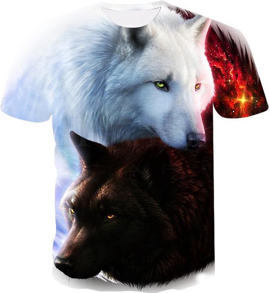T-shirt - wolven - 3D - korte mouw - ronde hals - oversized - S