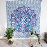 wandkleed - mandala - wanddoek - wand decoratie - Blauw/wit - wand tapijt