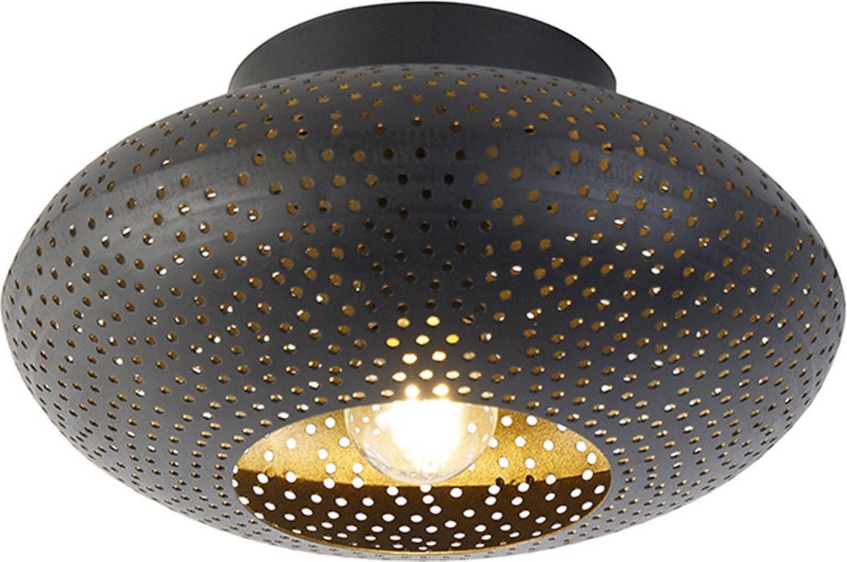 QAZQA radiance - Oosterse Dimbare LED Smart Plafondlamp incl. wifi met Dimmer - 1 lichts - Ø 25 cm - Zwart Goud - Woonkamer | Slaapkamer