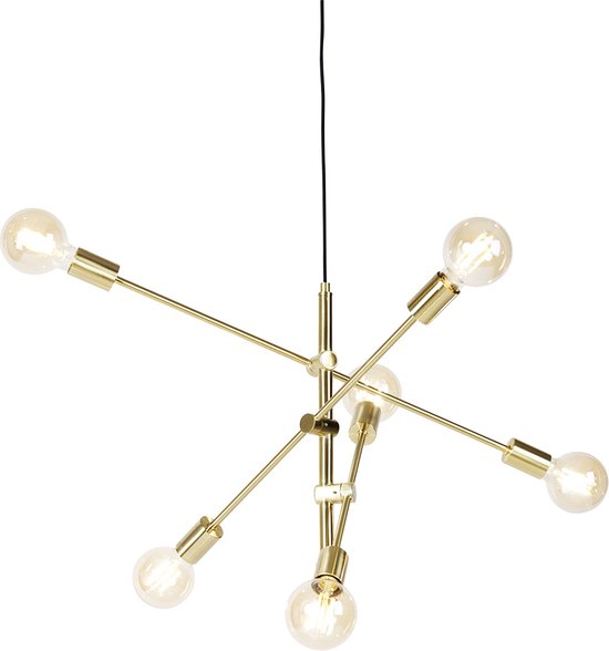 QAZQA sydney - Retro LED Smart Hanglamp incl. wifi voor boven de eettafel | in eetkamer - 1 lichts - Ø 78 cm - Messing - Woonkamer | Slaapkamer | Keuken