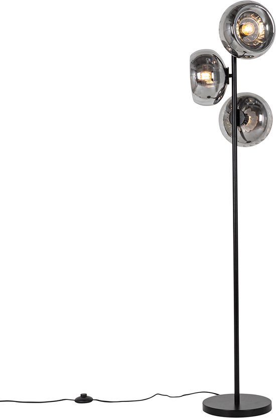QAZQA ayesha - Lampadaire Art Deco | Lampe sur pied / 3 lumières - H 145 cm - Zwart - Salon | Chambre à coucher | Cuisine
