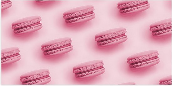 Poster Glanzend – Patroon van Roze Macarons tegen Roze Achtergrond - 100x50 cm Foto op Posterpapier met Glanzende Afwerking