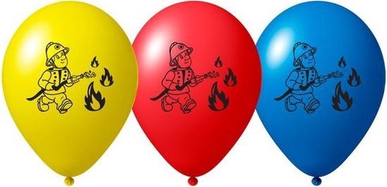Brandweer thema ballonnen - 3 kleuren - 27Cm - 12 Stuks - Kinderfeest - Versiering.