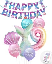 Snoes - Cijfer ballon 9 Regenboog - Zeemeermin - Plus Ballonnen Pakket - Verjaardag Slinger Mermaid