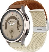 Mobigear Nylon Watch bandje geschikt voor Smartwatch Bandje Klemsluiting | Mobigear Braided Dual - Universeel 20 mm aansluiting - Bruin / Sterrenlicht
