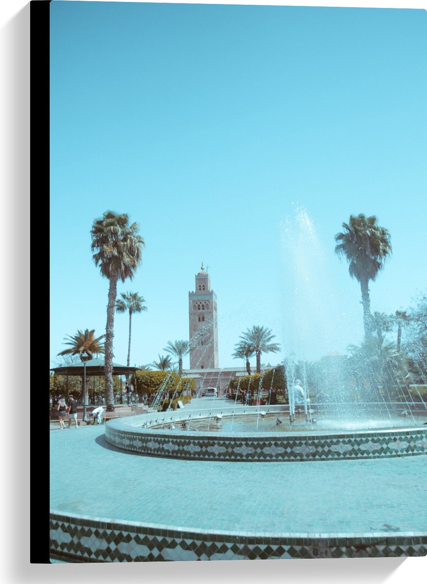 Canvas - Gebouw - Fontein - Water - Bomen - Palmbomen - Mensen - 40x60 cm Foto op Canvas S