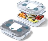 Lunch Box Kinder MB Wonder Panda - Bento Box avec 3 Compartiments - Plateau Déjeuner Amovible en Acier Inoxydable - Idéal à l'école/Parc - Sans BPA - Safe Alimentaire - Blauw