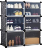 Schoenopbergkast, schoenenrek, schoenopbergideeën, plastic opvouwbare schoenopbergunit met 6 lagen, modulaire schoenorganizer voor ruimtebesparing (zwart)