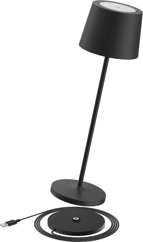 Ozocozy Breakfast at Tiffany's - Tafellamp - Tafellamp slaapkamer - Tafellamp Oplaadbaar - Zwart - Spatwaterdicht (IP54) - Bureaulamp Snoerloos - Dimbare LED Lamp - Oplaadstation - Terraslamp - 38,5 cm x Ø11,4 cm - Cadeau