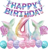 Snoes - Ballon en aluminium numéroté - Ballon 4 ans - Mega paquet sirène sirène comprenant guirlande - Anniversaire - Fille - Anniversaire fille - Happy anniversaire - 4 ans