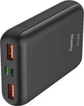Hama PD10-HD USB-C Powerbank 10000mAh - 2 x USB-A / 1 x USB-C output - 1 x USB-C / Micro-USB input - Aluminium behuizing - Geschikt voor iPhone en Samsung - Antraciet