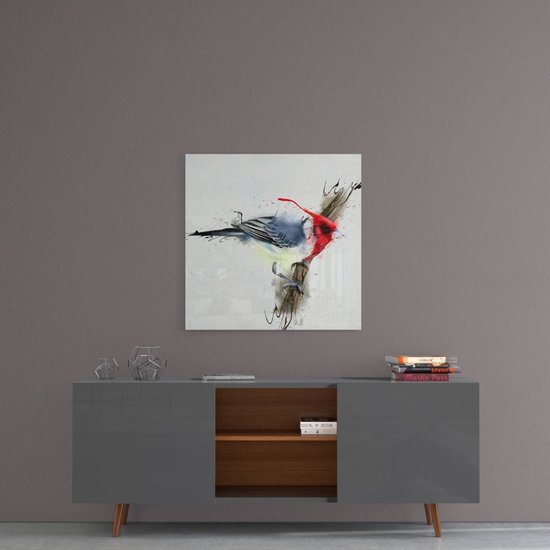Rode vogel bedrukt glas schilderij
