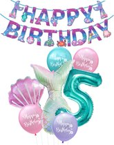 Cijfer ballon 5 Turquoise - Zeemeermin - Mermaid - Meermin - Plus Ballonnen Pakket - Kinderfeestje - Verjaardag Slinger - Snoes