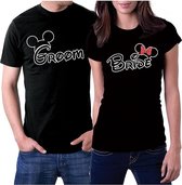 PicOnTshirt - Teetalks Series - T-Shirt Dames - T-Shirt Heren - T-Shirt Met Print - Bride & Groom Bijpassende T-Shirts- 2 Pack - Zwart - Heren M/Dames XS